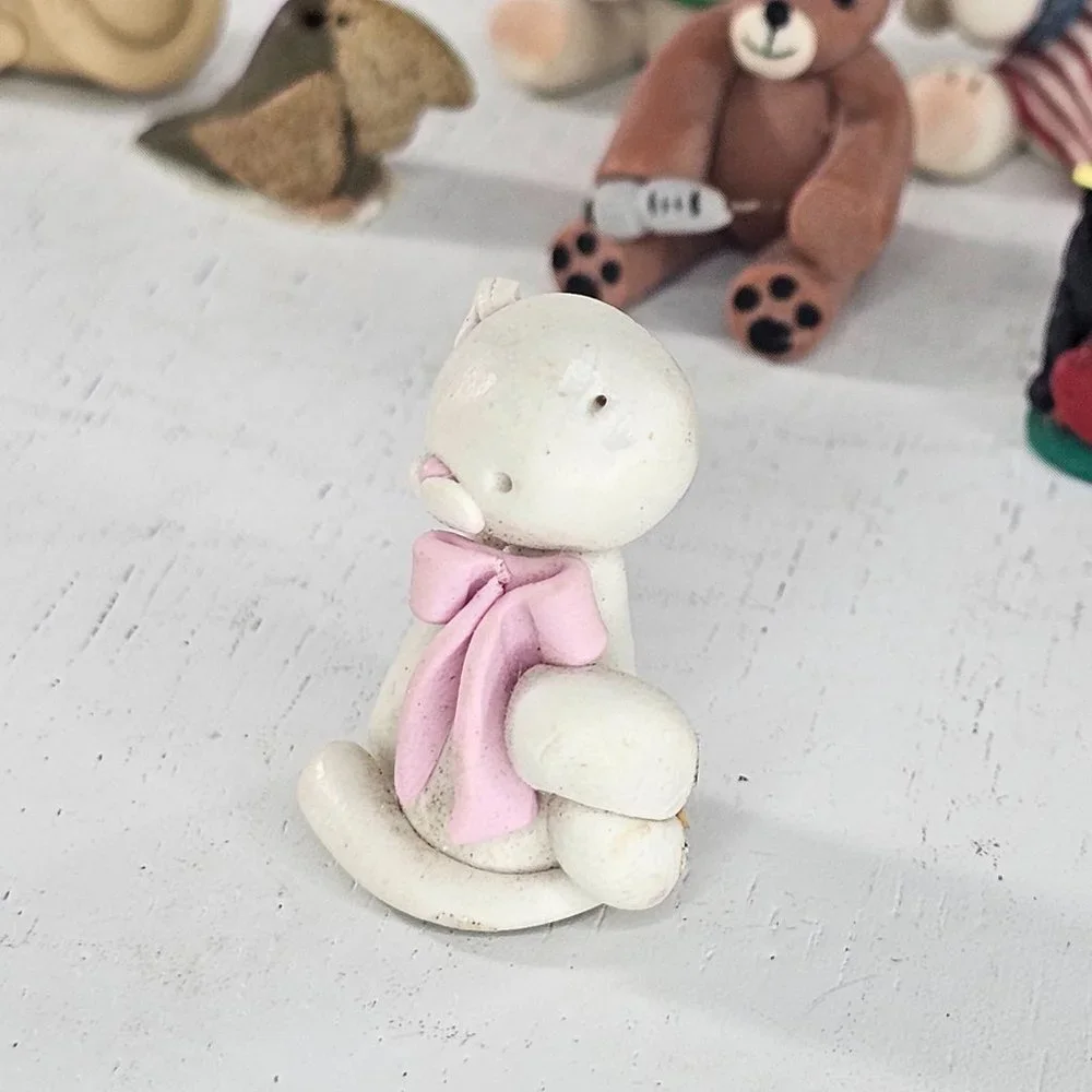 Polymer Clay Animal Miniature Figurine Lot Rabbit Dog Bear Bird Cat